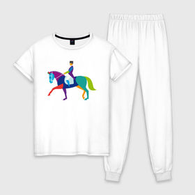 Женская пижама хлопок с принтом Всадник на коне в Белгороде, 100% хлопок | брюки и футболка прямого кроя, без карманов, на брюках мягкая резинка на поясе и по низу штанин | животные | конный спорт | конь | лошадь | наездник | спорт | стикер