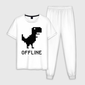 Мужская пижама хлопок с принтом Offline в Белгороде, 100% хлопок | брюки и футболка прямого кроя, без карманов, на брюках мягкая резинка на поясе и по низу штанин
 | dinosaur | google | internet | offline | гугл | динозавр | интернет | офлайн | оффлайн