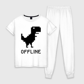 Женская пижама хлопок с принтом Offline в Белгороде, 100% хлопок | брюки и футболка прямого кроя, без карманов, на брюках мягкая резинка на поясе и по низу штанин | dinosaur | google | internet | offline | гугл | динозавр | интернет | офлайн | оффлайн