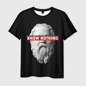 Мужская футболка 3D с принтом Ничего Не Знаю в Белгороде, 100% полиэфир | прямой крой, круглый вырез горловины, длина до линии бедер | Тематика изображения на принте: supreme | греция | картинка | прикол | прикольна | сократ | статуя | супреме | суприм | суприме | философ | философия