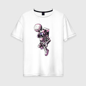 Женская футболка хлопок Oversize с принтом Астронавт в Белгороде, 100% хлопок | свободный крой, круглый ворот, спущенный рукав, длина до линии бедер
 | астронавт | космонавт | луна | рисунок | человек