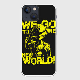 Чехол для iPhone 13 mini с принтом One Piece We Go World в Белгороде,  |  | Тематика изображения на принте: anime | kaido | luffy | manga | one piece | theory | zoro | большой куш | ван | луффи | манга | манки д | мульт | пираты | пис | рыжий | сёнэн | сериал | шанкс