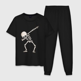 Мужская пижама хлопок с принтом DAB Skeleton в Белгороде, 100% хлопок | брюки и футболка прямого кроя, без карманов, на брюках мягкая резинка на поясе и по низу штанин
 | 
