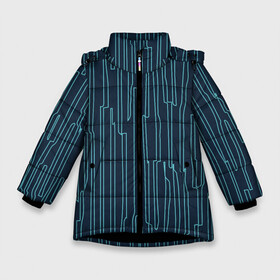 Зимняя куртка для девочек 3D с принтом Стильный узор в Белгороде, ткань верха — 100% полиэстер; подклад — 100% полиэстер, утеплитель — 100% полиэстер. | длина ниже бедра, удлиненная спинка, воротник стойка и отстегивающийся капюшон. Есть боковые карманы с листочкой на кнопках, утяжки по низу изделия и внутренний карман на молнии. 

Предусмотрены светоотражающий принт на спинке, радужный светоотражающий элемент на пуллере молнии и на резинке для утяжки. | абстрактное | голубое | полоса | полосы | синее | узор | узоры | чёрное | эфемерное