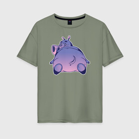 Женская футболка хлопок Oversize с принтом Бегемотик в Белгороде, 100% хлопок | свободный крой, круглый ворот, спущенный рукав, длина до линии бедер
 | hippo | бегемот | бегемотик | гиппопотам