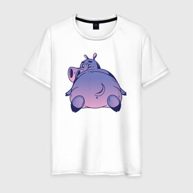Мужская футболка хлопок с принтом Бегемотик в Белгороде, 100% хлопок | прямой крой, круглый вырез горловины, длина до линии бедер, слегка спущенное плечо. | hippo | бегемот | бегемотик | гиппопотам
