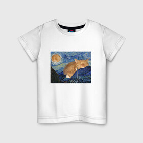 Детская футболка хлопок с принтом Звёздная ночь и коты в Белгороде, 100% хлопок | круглый вырез горловины, полуприлегающий силуэт, длина до линии бедер | арт | ван гог | животные | звёздная ночь | искусство | картина | котик | коты | кошка | мем | прикол | смешная картинка | юмор
