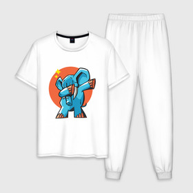 Мужская пижама хлопок с принтом Dab Elephant в Белгороде, 100% хлопок | брюки и футболка прямого кроя, без карманов, на брюках мягкая резинка на поясе и по низу штанин
 | best | dab | dabbig | dance | elephant | hip hop | music | rap | африка | даб | даббинг | животные | крутой | музыка | рэп | слон | слоник | танец | хип хоп