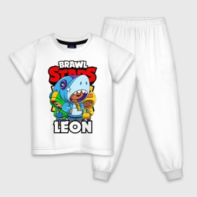Детская пижама хлопок с принтом BRAWL STARS LEON в Белгороде, 100% хлопок |  брюки и футболка прямого кроя, без карманов, на брюках мягкая резинка на поясе и по низу штанин
 | brawl stars | brawl stars leon | brawler | leon | sally | shark | werewolf | акула | бравл старз | бравлер | леон | оборотень | салли