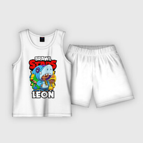 Детская пижама с шортами хлопок с принтом BRAWL STARS LEON в Белгороде,  |  | brawl stars | brawl stars leon | brawler | leon | sally | shark | werewolf | акула | бравл старз | бравлер | леон | оборотень | салли