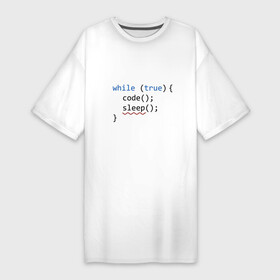 Платье-футболка хлопок с принтом Code  sleep в Белгороде,  |  | c | c++ | code | coder | computer | hacker | java | programm | tag | жизнь | код | кодер | программа | программист | сон | хакер | хочу спать