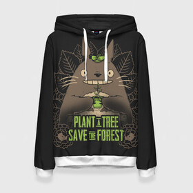 Женская толстовка 3D с принтом Plant a tree Save the forest в Белгороде, 100% полиэстер  | двухслойный капюшон со шнурком для регулировки, мягкие манжеты на рукавах и по низу толстовки, спереди карман-кенгуру с мягким внутренним слоем. | anime | hayao miyazaki | japanese | meme | miyazaki | piano | studio ghibli | tokyo | totoro | гибли | котобус | мой | сосед | сусуватари | тонари | тоторо | хаяо миядзаки