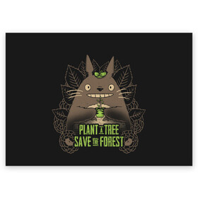 Поздравительная открытка с принтом Plant a tree Save the forest в Белгороде, 100% бумага | плотность бумаги 280 г/м2, матовая, на обратной стороне линовка и место для марки
 | anime | hayao miyazaki | japanese | meme | miyazaki | piano | studio ghibli | tokyo | totoro | гибли | котобус | мой | сосед | сусуватари | тонари | тоторо | хаяо миядзаки