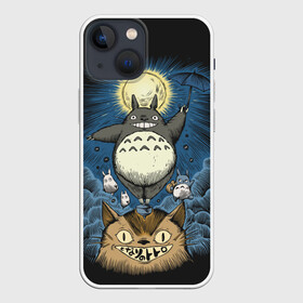 Чехол для iPhone 13 mini с принтом My Neighbor Totoro кот и заяц в Белгороде,  |  | anime | hayao miyazaki | japanese | meme | miyazaki | piano | studio ghibli | tokyo | totoro | гибли | котобус | мой | сосед | сусуватари | тонари | тоторо | хаяо миядзаки