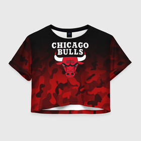 Женская футболка Crop-top 3D с принтом CHICAGO BULLS | ЧИКАГО БУЛЛС в Белгороде, 100% полиэстер | круглая горловина, длина футболки до линии талии, рукава с отворотами | bulls | chicago | chicago bulls | nba | red bulls | usa | америка | быки | нба | сша | чикаго буллс