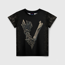 Детская футболка 3D с принтом Vikings (bones logo) в Белгороде, 100% гипоаллергенный полиэфир | прямой крой, круглый вырез горловины, длина до линии бедер, чуть спущенное плечо, ткань немного тянется | bones | good | skull | viking | vikings | бог | викинг | викинги | кости | скандинавы | череп | язычник