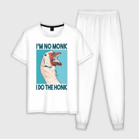 Мужская пижама хлопок с принтом Гусь Хонк в Белгороде, 100% хлопок | брюки и футболка прямого кроя, без карманов, на брюках мягкая резинка на поясе и по низу штанин
 | goose | honk | гуси | гусь | хонк