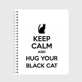 Тетрадь с принтом Обними своего черного кота в Белгороде, 100% бумага | 48 листов, плотность листов — 60 г/м2, плотность картонной обложки — 250 г/м2. Листы скреплены сбоку удобной пружинной спиралью. Уголки страниц и обложки скругленные. Цвет линий — светло-серый
 | black cat | cat | keep calm | кип калм | парные | подарок | черный кот