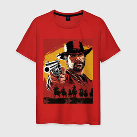 Мужская футболка хлопок с принтом red dead redemption 2 в Белгороде, 100% хлопок | прямой крой, круглый вырез горловины, длина до линии бедер, слегка спущенное плечо. | Тематика изображения на принте: red dead redemption 2