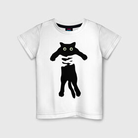 Детская футболка хлопок с принтом Черный кот в руках в Белгороде, 100% хлопок | круглый вырез горловины, полуприлегающий силуэт, длина до линии бедер | cat | в руках | глаза | животное | кот | котенок | кошка | милый | черный
