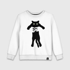 Детский свитшот хлопок с принтом Черный кот в руках в Белгороде, 100% хлопок | круглый вырез горловины, эластичные манжеты, пояс и воротник | cat | в руках | глаза | животное | кот | котенок | кошка | милый | черный