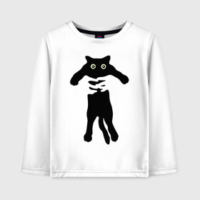 Детский лонгслив хлопок с принтом Черный кот в руках в Белгороде, 100% хлопок | круглый вырез горловины, полуприлегающий силуэт, длина до линии бедер | cat | в руках | глаза | животное | кот | котенок | кошка | милый | черный