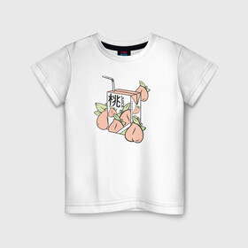 Детская футболка хлопок с принтом Персиковый Сок в Белгороде, 100% хлопок | круглый вырез горловины, полуприлегающий силуэт, длина до линии бедер | japan | japanese | juice | peach | urban | urban style | персик | сок | стиль | урбан | япония | японский стиль
