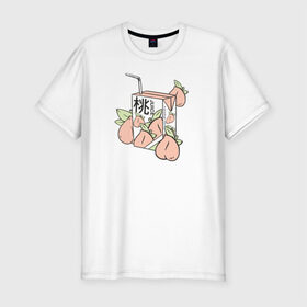 Мужская футболка премиум с принтом Персиковый Сок в Белгороде, 92% хлопок, 8% лайкра | приталенный силуэт, круглый вырез ворота, длина до линии бедра, короткий рукав | japan | japanese | juice | peach | urban | urban style | персик | сок | стиль | урбан | япония | японский стиль
