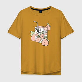 Мужская футболка хлопок Oversize с принтом Персиковый Сок в Белгороде, 100% хлопок | свободный крой, круглый ворот, “спинка” длиннее передней части | Тематика изображения на принте: japan | japanese | juice | peach | urban | urban style | персик | сок | стиль | урбан | япония | японский стиль