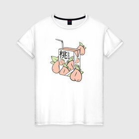 Женская футболка хлопок с принтом Персиковый Сок в Белгороде, 100% хлопок | прямой крой, круглый вырез горловины, длина до линии бедер, слегка спущенное плечо | japan | japanese | juice | peach | urban | urban style | персик | сок | стиль | урбан | япония | японский стиль