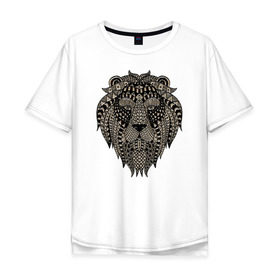 Мужская футболка хлопок Oversize с принтом Metallized Lion в Белгороде, 100% хлопок | свободный крой, круглый ворот, “спинка” длиннее передней части | голова льва | знак зодиака лев | знак льва | зодиак лев | лев | лев гороскоп | львиный | львиный портрет