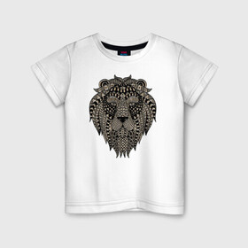 Детская футболка хлопок с принтом Metallized Lion в Белгороде, 100% хлопок | круглый вырез горловины, полуприлегающий силуэт, длина до линии бедер | Тематика изображения на принте: голова льва | знак зодиака лев | знак льва | зодиак лев | лев | лев гороскоп | львиный | львиный портрет