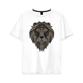 Женская футболка хлопок Oversize с принтом Metallized Lion в Белгороде, 100% хлопок | свободный крой, круглый ворот, спущенный рукав, длина до линии бедер
 | голова льва | знак зодиака лев | знак льва | зодиак лев | лев | лев гороскоп | львиный | львиный портрет