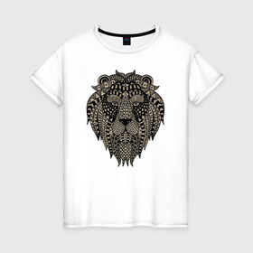Женская футболка хлопок с принтом Metallized Lion в Белгороде, 100% хлопок | прямой крой, круглый вырез горловины, длина до линии бедер, слегка спущенное плечо | голова льва | знак зодиака лев | знак льва | зодиак лев | лев | лев гороскоп | львиный | львиный портрет