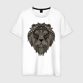 Мужская футболка хлопок с принтом Metallized Lion в Белгороде, 100% хлопок | прямой крой, круглый вырез горловины, длина до линии бедер, слегка спущенное плечо. | голова льва | знак зодиака лев | знак льва | зодиак лев | лев | лев гороскоп | львиный | львиный портрет
