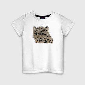 Детская футболка хлопок с принтом Metallized Snow Leopard в Белгороде, 100% хлопок | круглый вырез горловины, полуприлегающий силуэт, длина до линии бедер | барс | ирбис | леопард | портрет барса | портрет леопарда | портрет ягуара | снежный барс | хищник | ягуар