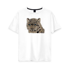 Женская футболка хлопок Oversize с принтом Metallized Snow Leopard в Белгороде, 100% хлопок | свободный крой, круглый ворот, спущенный рукав, длина до линии бедер
 | барс | ирбис | леопард | портрет барса | портрет леопарда | портрет ягуара | снежный барс | хищник | ягуар