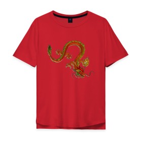 Мужская футболка хлопок Oversize с принтом Metallized Red Dragon в Белгороде, 100% хлопок | свободный крой, круглый ворот, “спинка” длиннее передней части | азиатский дракон | восточный дракон | год дракона | дракон | змей | китайский дракон | китайский змей | красный дракон | металлический дракон | огненный дракон | японский дракон | яркий дракон