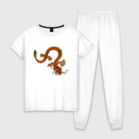 Женская пижама хлопок с принтом Metallized Red Dragon в Белгороде, 100% хлопок | брюки и футболка прямого кроя, без карманов, на брюках мягкая резинка на поясе и по низу штанин | азиатский дракон | восточный дракон | год дракона | дракон | змей | китайский дракон | китайский змей | красный дракон | металлический дракон | огненный дракон | японский дракон | яркий дракон