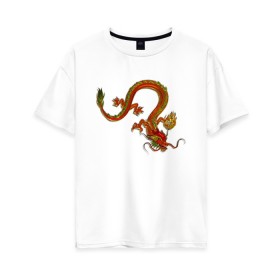 Женская футболка хлопок Oversize с принтом Metallized Red Dragon в Белгороде, 100% хлопок | свободный крой, круглый ворот, спущенный рукав, длина до линии бедер
 | Тематика изображения на принте: азиатский дракон | восточный дракон | год дракона | дракон | змей | китайский дракон | китайский змей | красный дракон | металлический дракон | огненный дракон | японский дракон | яркий дракон