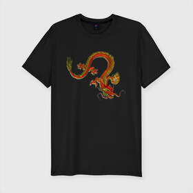 Мужская футболка хлопок Slim с принтом Metallized Red Dragon в Белгороде, 92% хлопок, 8% лайкра | приталенный силуэт, круглый вырез ворота, длина до линии бедра, короткий рукав | азиатский дракон | восточный дракон | год дракона | дракон | змей | китайский дракон | китайский змей | красный дракон | металлический дракон | огненный дракон | японский дракон | яркий дракон