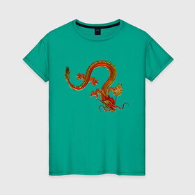 Женская футболка хлопок с принтом Metallized Red Dragon в Белгороде, 100% хлопок | прямой крой, круглый вырез горловины, длина до линии бедер, слегка спущенное плечо | Тематика изображения на принте: азиатский дракон | восточный дракон | год дракона | дракон | змей | китайский дракон | китайский змей | красный дракон | металлический дракон | огненный дракон | японский дракон | яркий дракон