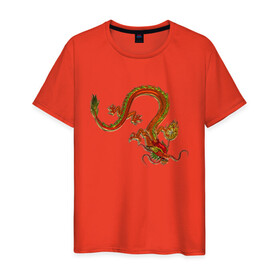 Мужская футболка хлопок с принтом Metallized Red Dragon в Белгороде, 100% хлопок | прямой крой, круглый вырез горловины, длина до линии бедер, слегка спущенное плечо. | азиатский дракон | восточный дракон | год дракона | дракон | змей | китайский дракон | китайский змей | красный дракон | металлический дракон | огненный дракон | японский дракон | яркий дракон