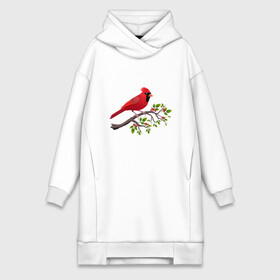 Платье-худи хлопок с принтом Красный кардинал в Белгороде,  |  | cardinalis cardinalis | красный кардинал | новогодняя птица | птица | птичка | рождественская птица
