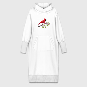 Платье удлиненное хлопок с принтом Красный кардинал в Белгороде,  |  | cardinalis cardinalis | красный кардинал | новогодняя птица | птица | птичка | рождественская птица