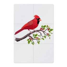 Магнитный плакат 2Х3 с принтом Красный кардинал в Белгороде, Полимерный материал с магнитным слоем | 6 деталей размером 9*9 см | cardinalis cardinalis | красный кардинал | новогодняя птица | птица | птичка | рождественская птица