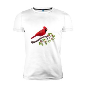 Мужская футболка премиум с принтом Красный кардинал в Белгороде, 92% хлопок, 8% лайкра | приталенный силуэт, круглый вырез ворота, длина до линии бедра, короткий рукав | cardinalis cardinalis | красный кардинал | новогодняя птица | птица | птичка | рождественская птица
