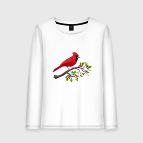 Женский лонгслив хлопок с принтом Красный кардинал в Белгороде, 100% хлопок |  | cardinalis cardinalis | красный кардинал | новогодняя птица | птица | птичка | рождественская птица