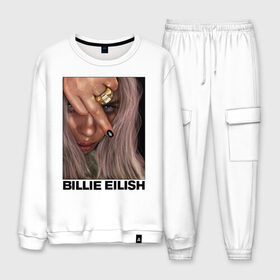 Мужской костюм хлопок с принтом BILLIE EILISH в Белгороде, 100% хлопок | на свитшоте круглая горловина, мягкая резинка по низу. Брюки заужены к низу, на них два вида карманов: два “обычных” по бокам и два объемных, с клапанами, расположенные ниже линии бедра. Брюки с мягкой трикотажной резинкой на поясе и по низу штанин. В поясе для дополнительного комфорта — широкие завязки | ayelish | bad guy | bellyache | bilie eilish | bilie elish | billie | billie eilish | eilish | electronic | elish | music | били айлиш | билли айлиш | эйлиш | элиш