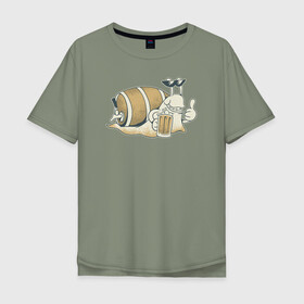 Мужская футболка хлопок Oversize с принтом Улитка с Пивком в Белгороде, 100% хлопок | свободный крой, круглый ворот, “спинка” длиннее передней части | beer | snail | улитка